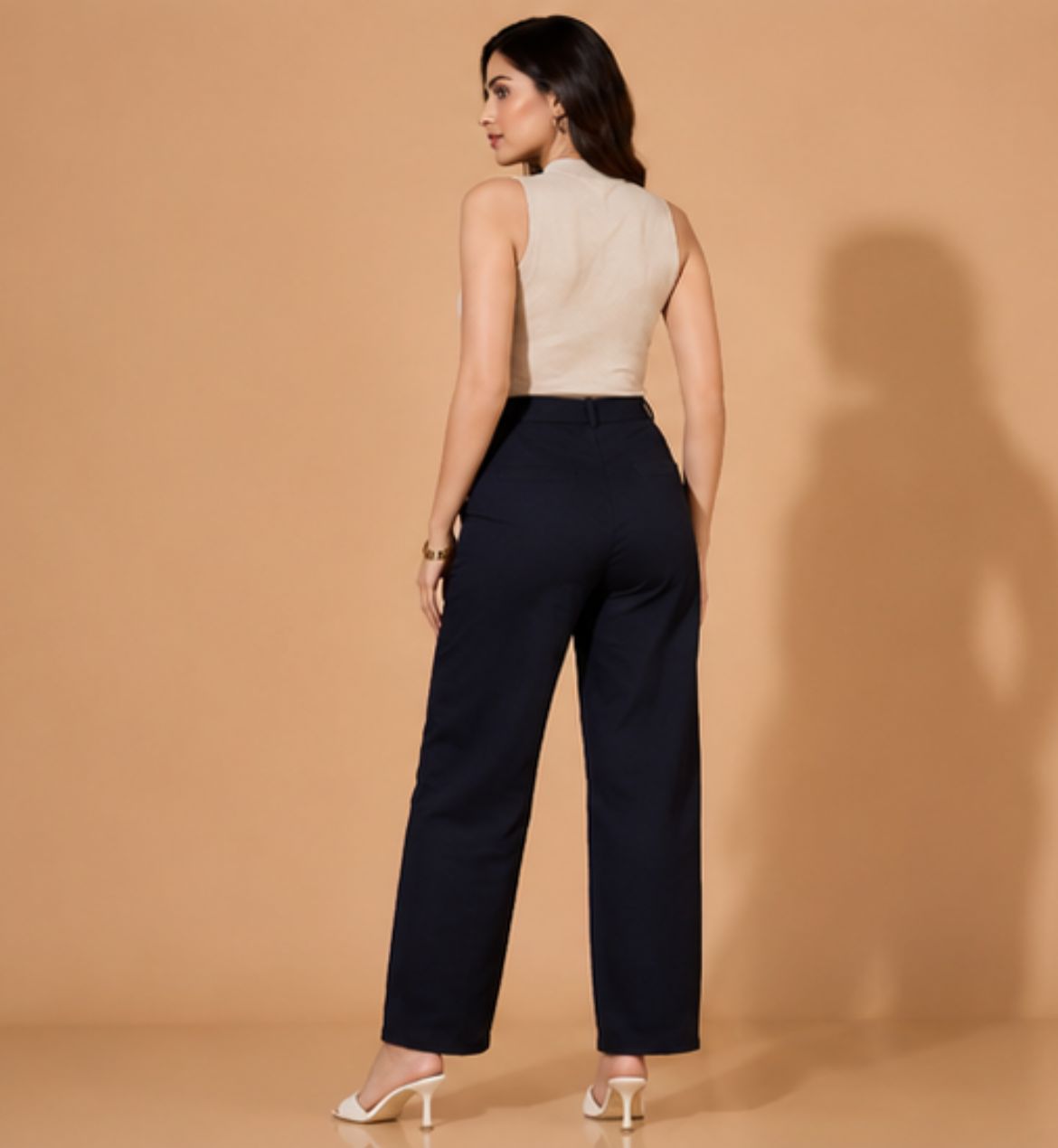 Women's Navy High-Waist Wide Leg Formal Trousers