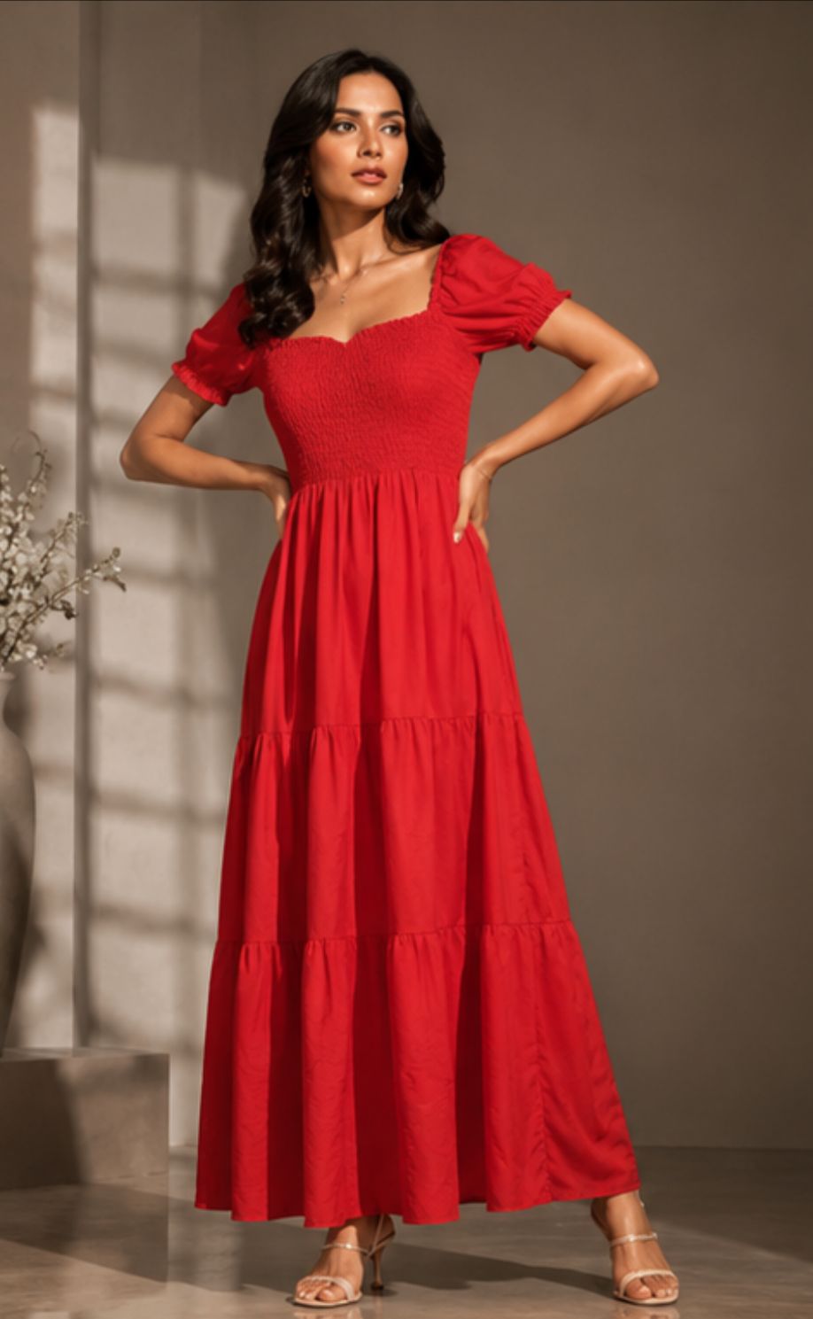 Women’s Smocked Puff Sleeve Maxi Dress