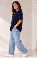 Women's Navy Oversized Crew Neck T-Shirt