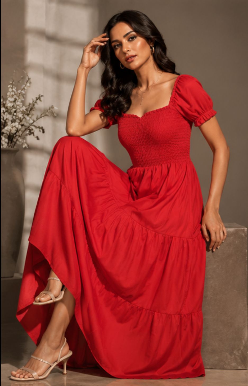 Women’s Smocked Puff Sleeve Maxi Dress