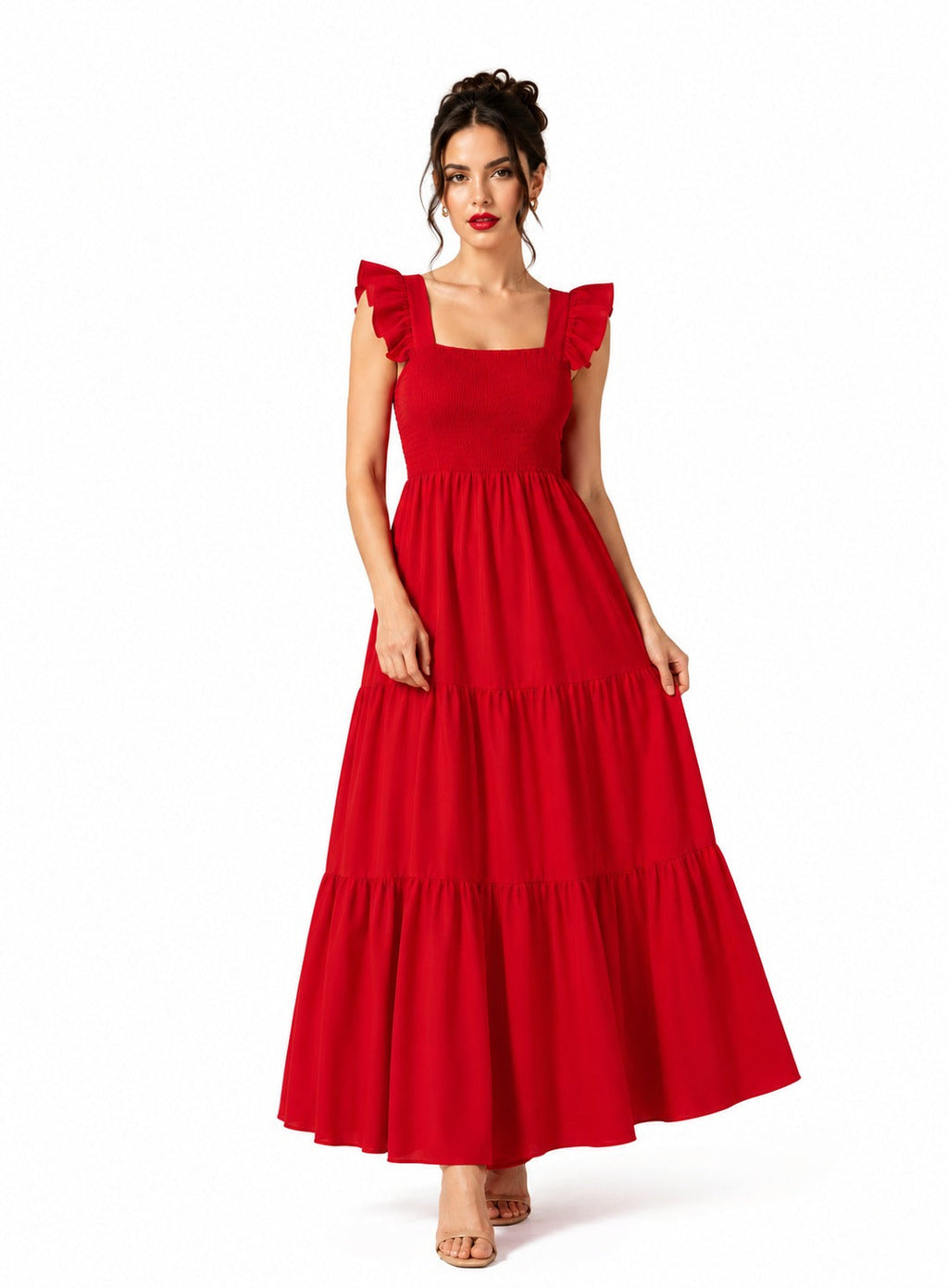 Women’s Red Sleeveless Smocked Maxi Dress