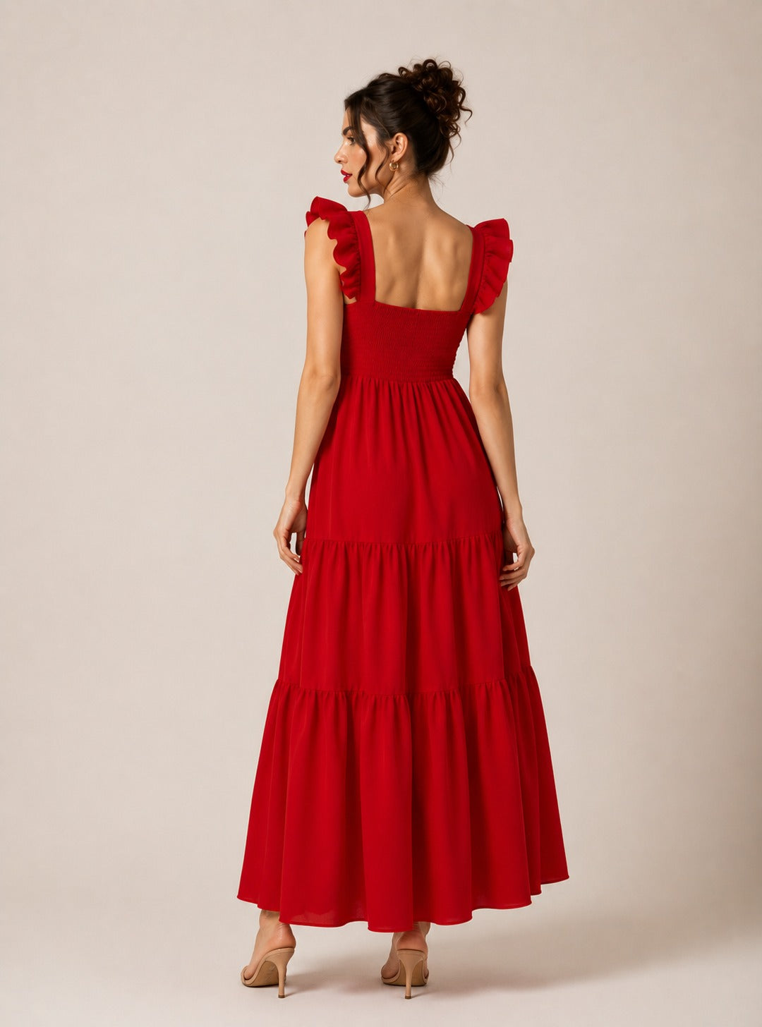 Women’s Red Sleeveless Smocked Maxi Dress