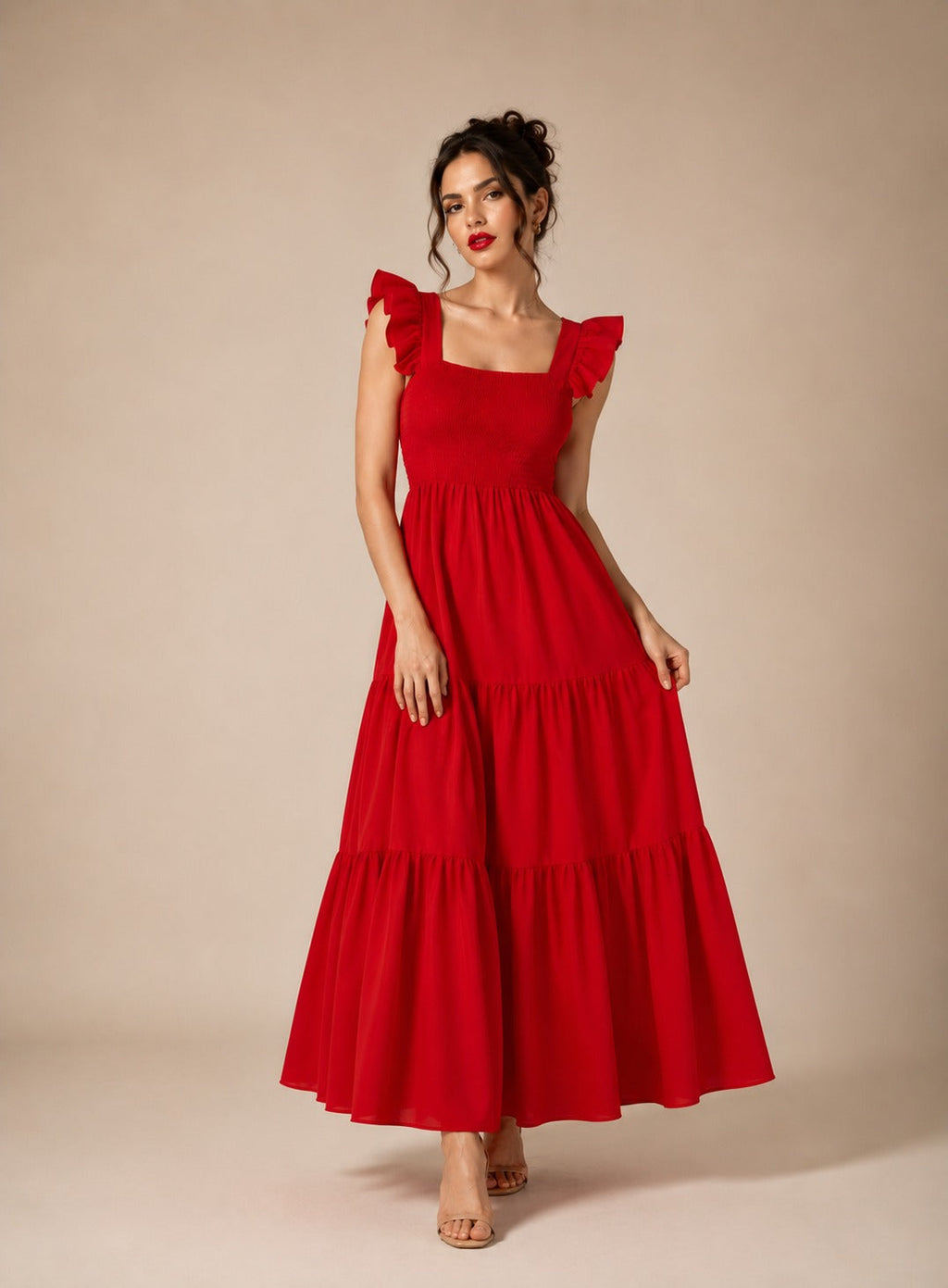 Women’s Red Sleeveless Smocked Maxi Dress