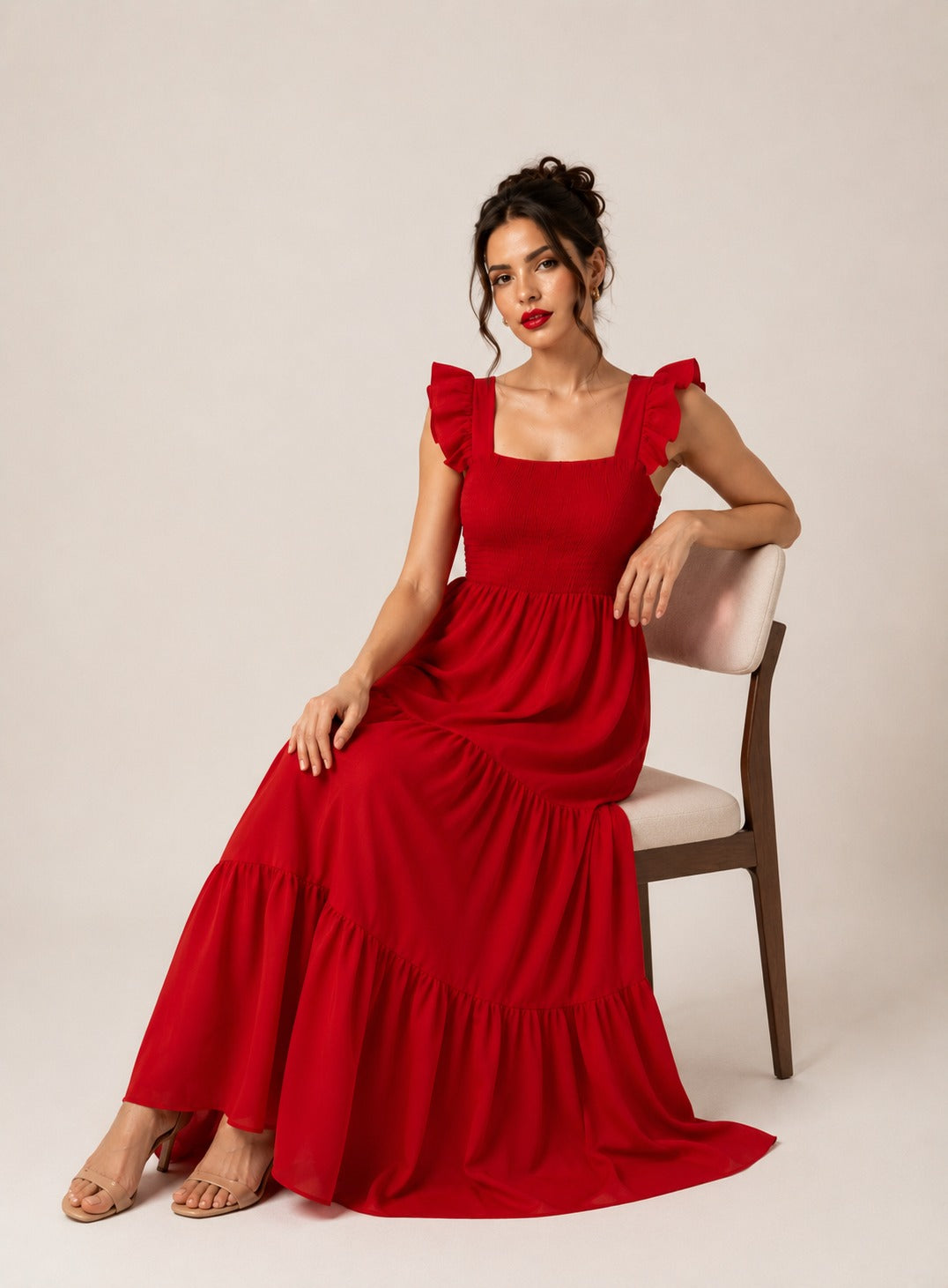 Women’s Red Sleeveless Smocked Maxi Dress