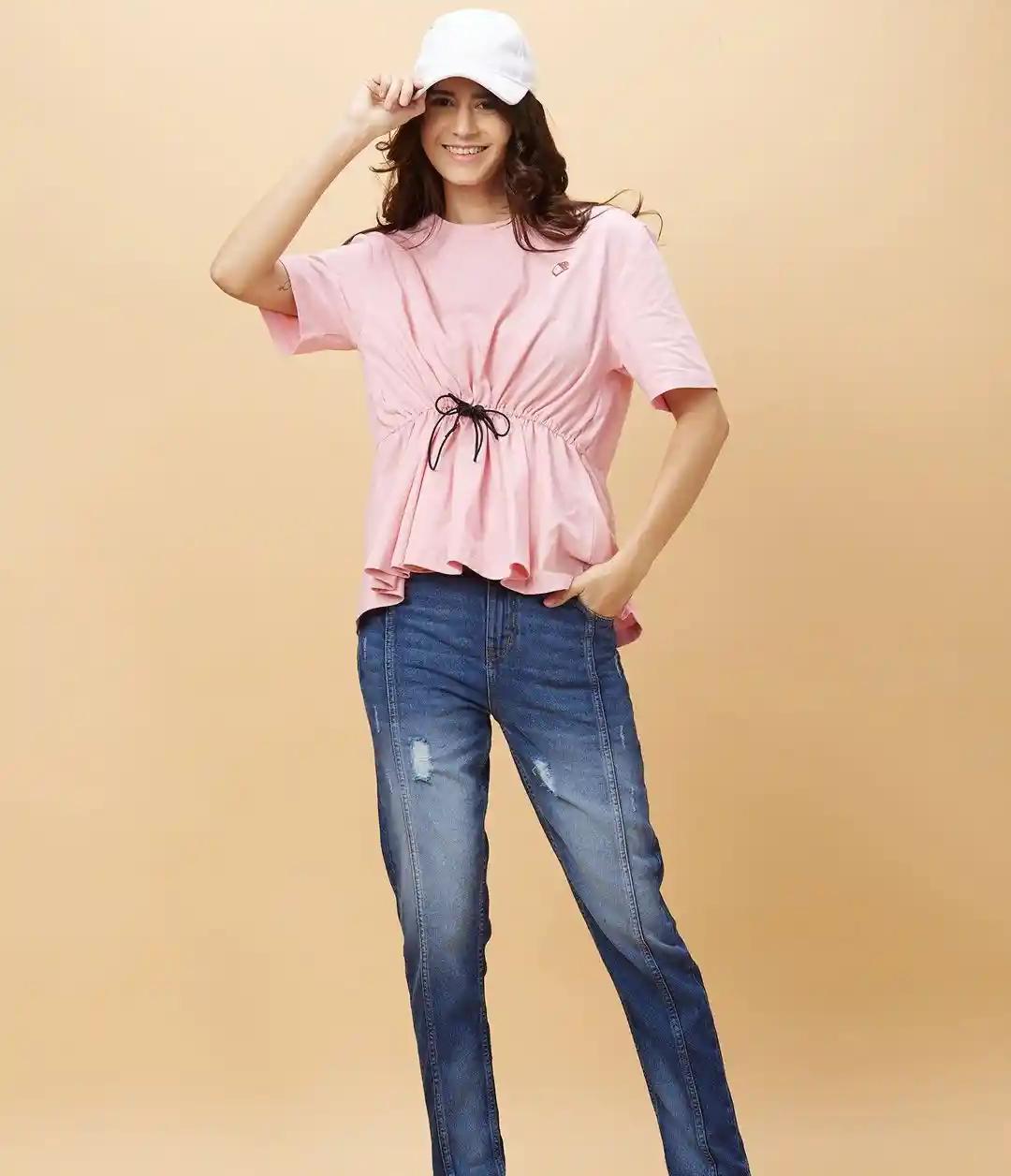 Blush Pink Front Lace-Up Corset Tee