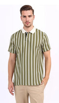 Men's Olive Green Vertical Stripe Polo Shirt