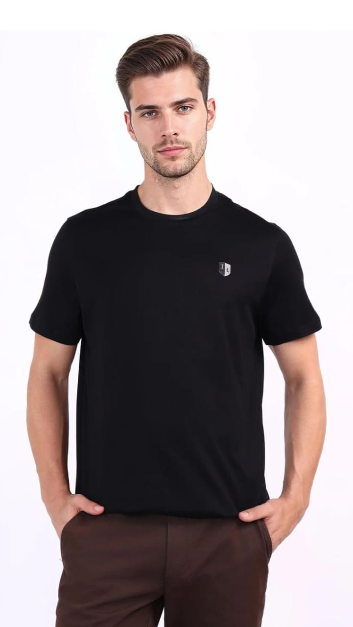 Men's Classic Black Shield Logo Crewneck T-Shirt