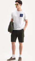 Men's White Crewneck T-Shirt with Blue Paisley Patch