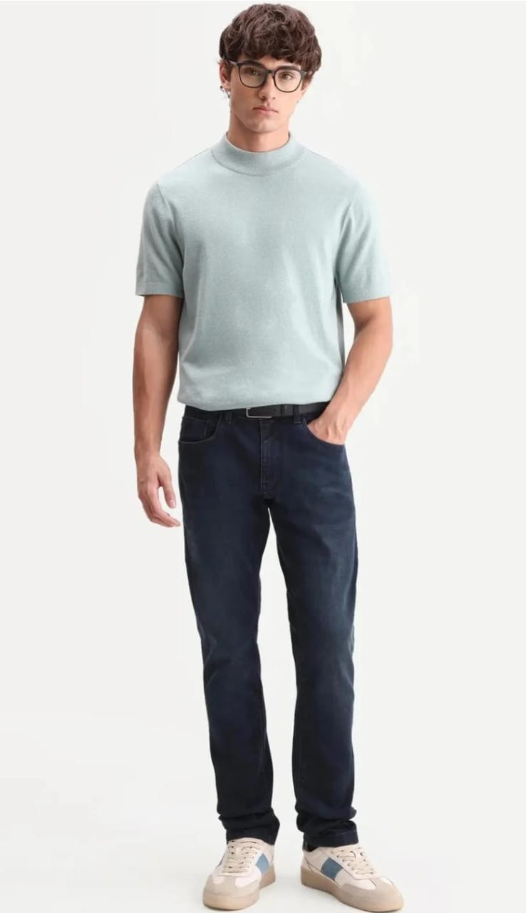 Men's Mint Green Knit Mock-Neck T-Shirt