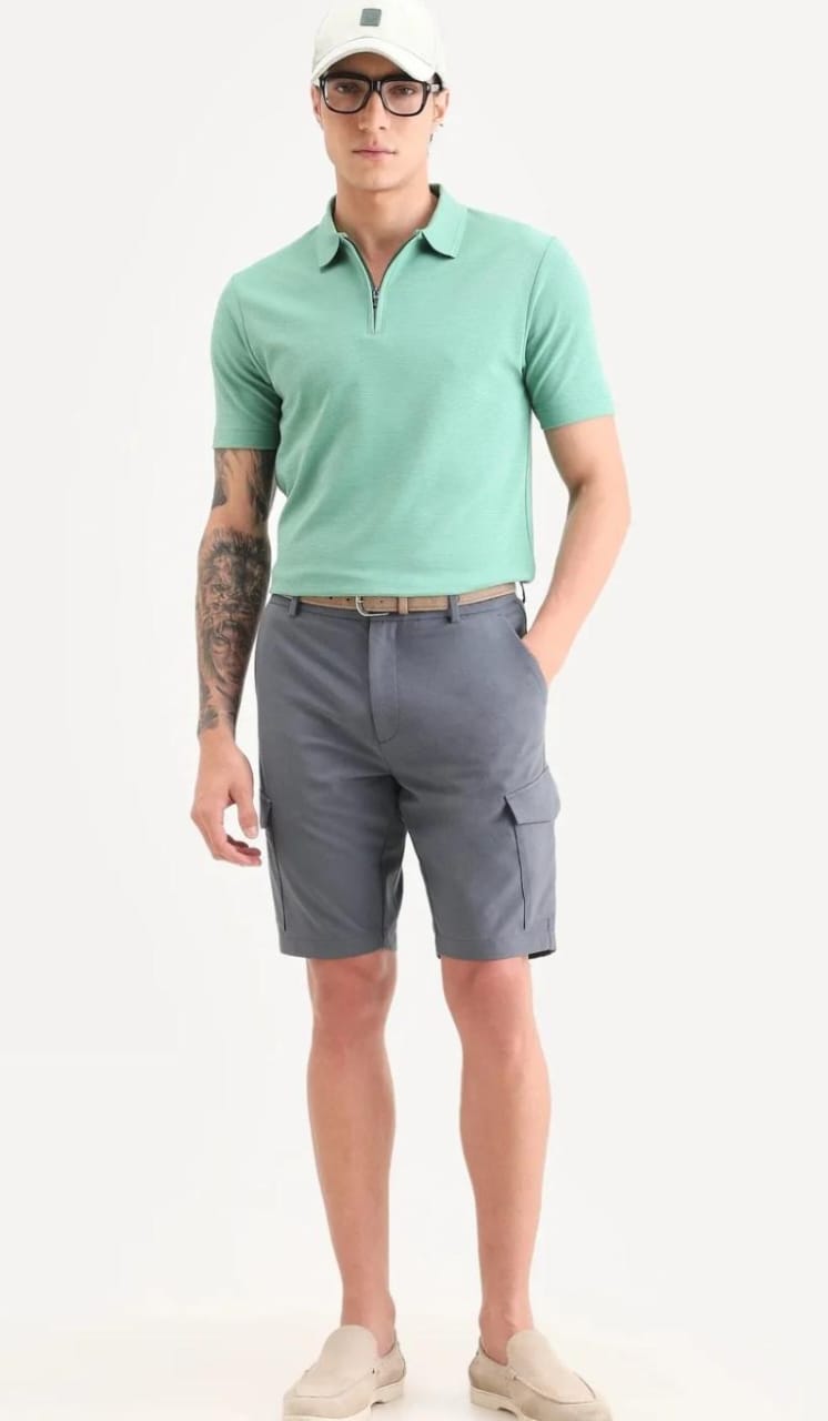 Men's Sage Green Quarter-Zip Polo Shirt