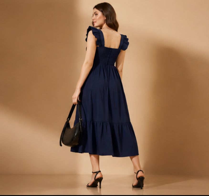 Women’s Navy Sleeveless Smocked Maxi Dress
