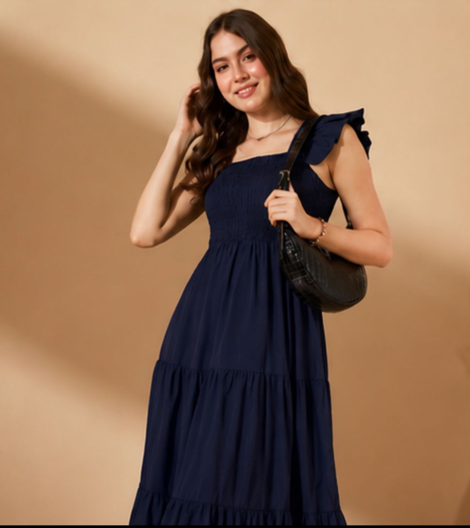 Women’s Navy Sleeveless Smocked Maxi Dress