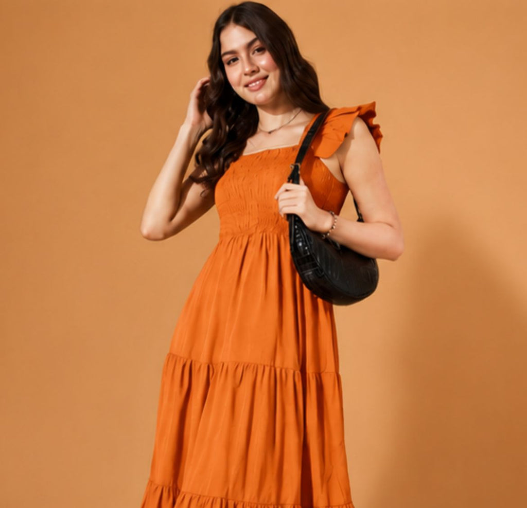Women’s Mustard Sleeveless Smocked Maxi Dress