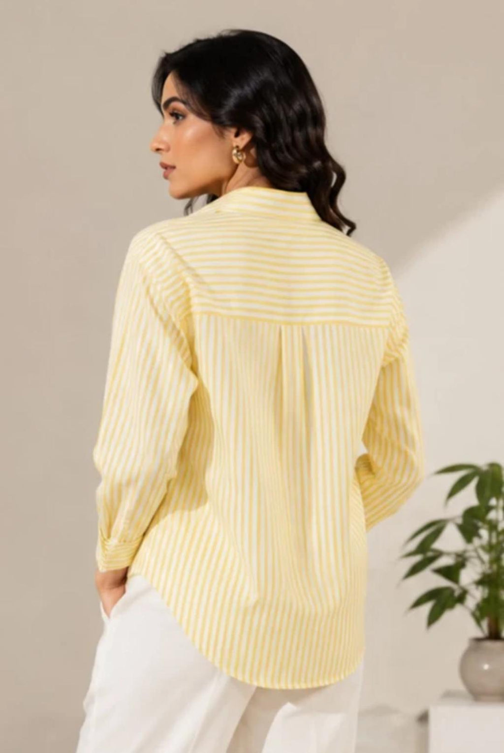 Women’s Yellow Striped Casual Button-Down Shirt