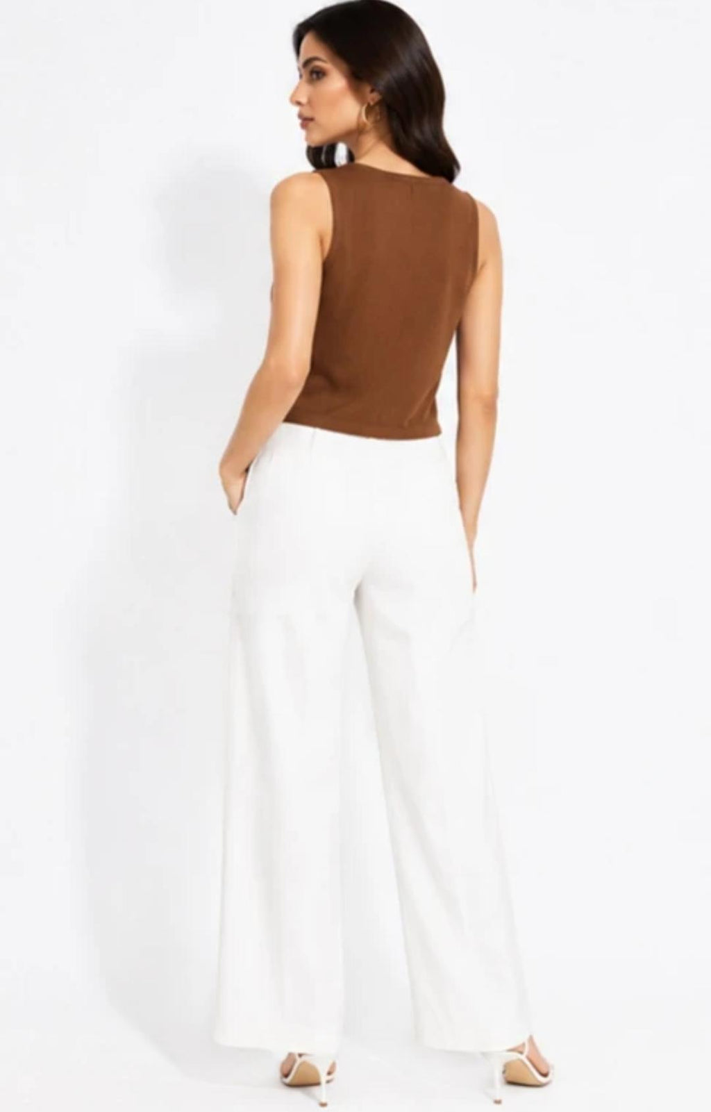 Women’s Brown Sleeveless Ribbed Button Top