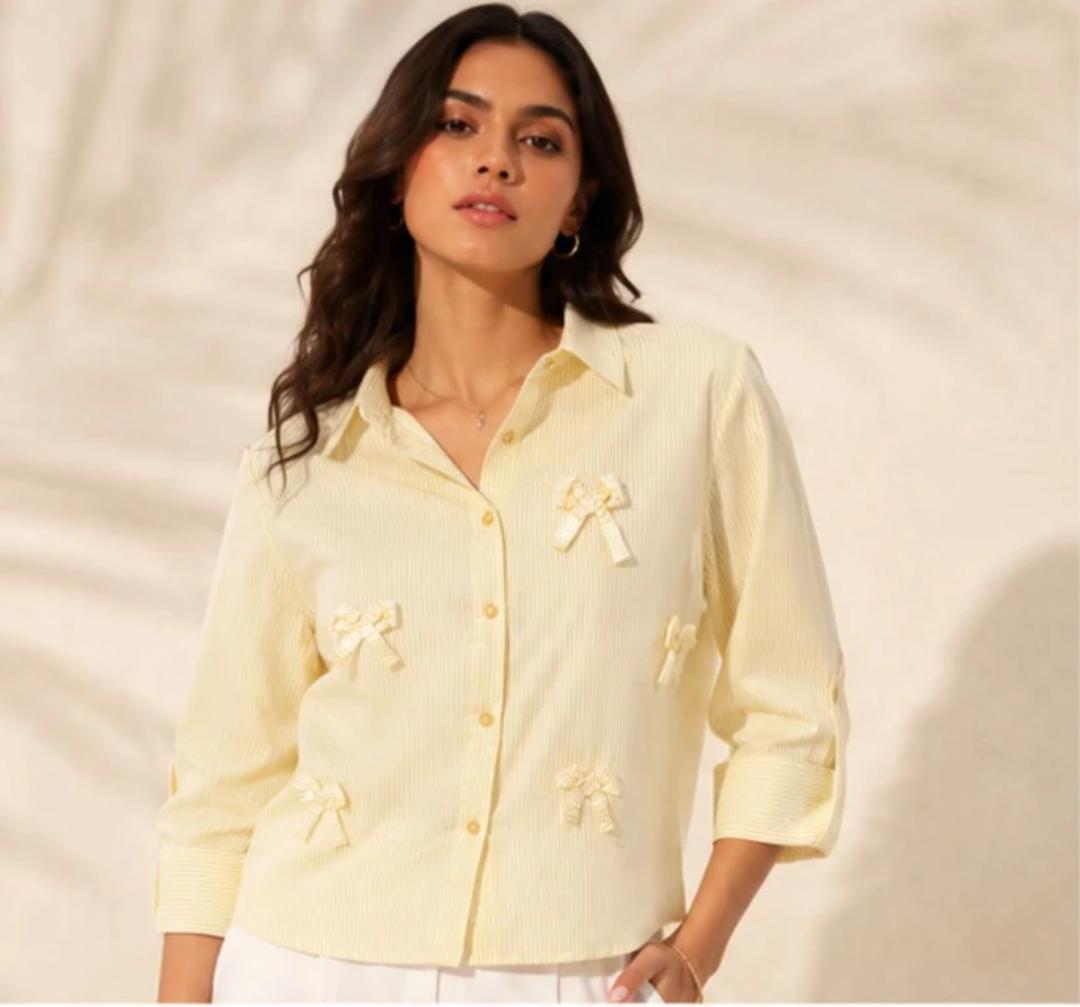 Women’s Yellow Striped Casual Button-Down Shirt
