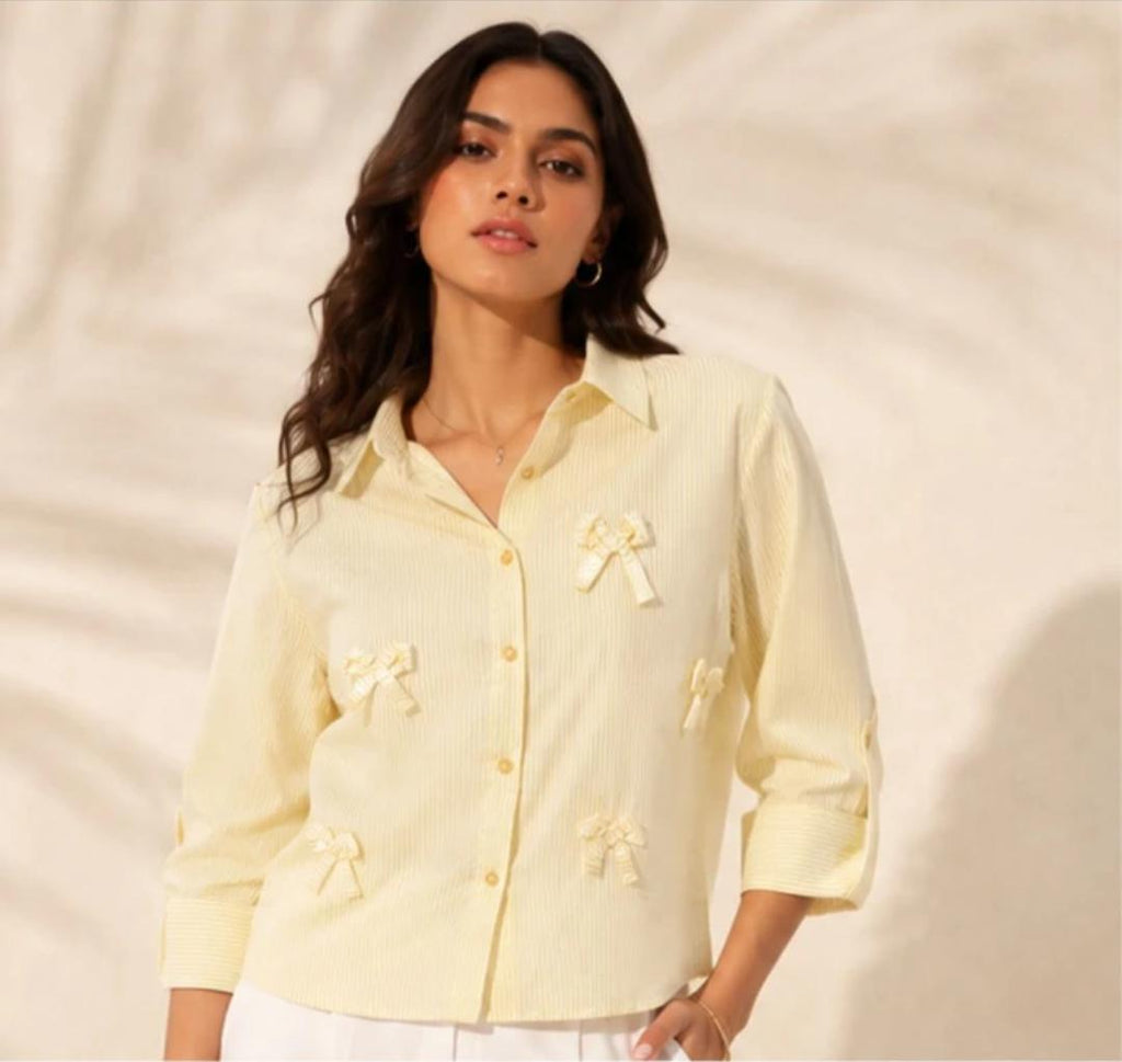 Women’s Yellow Striped Casual Button-Down Shirt