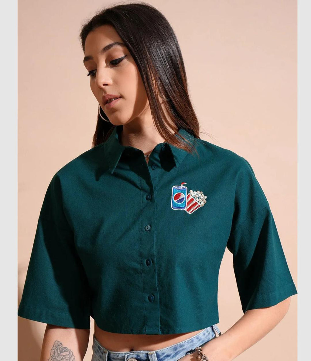 Emerald Green Cropped Popcorn & Soda Utility Shirt