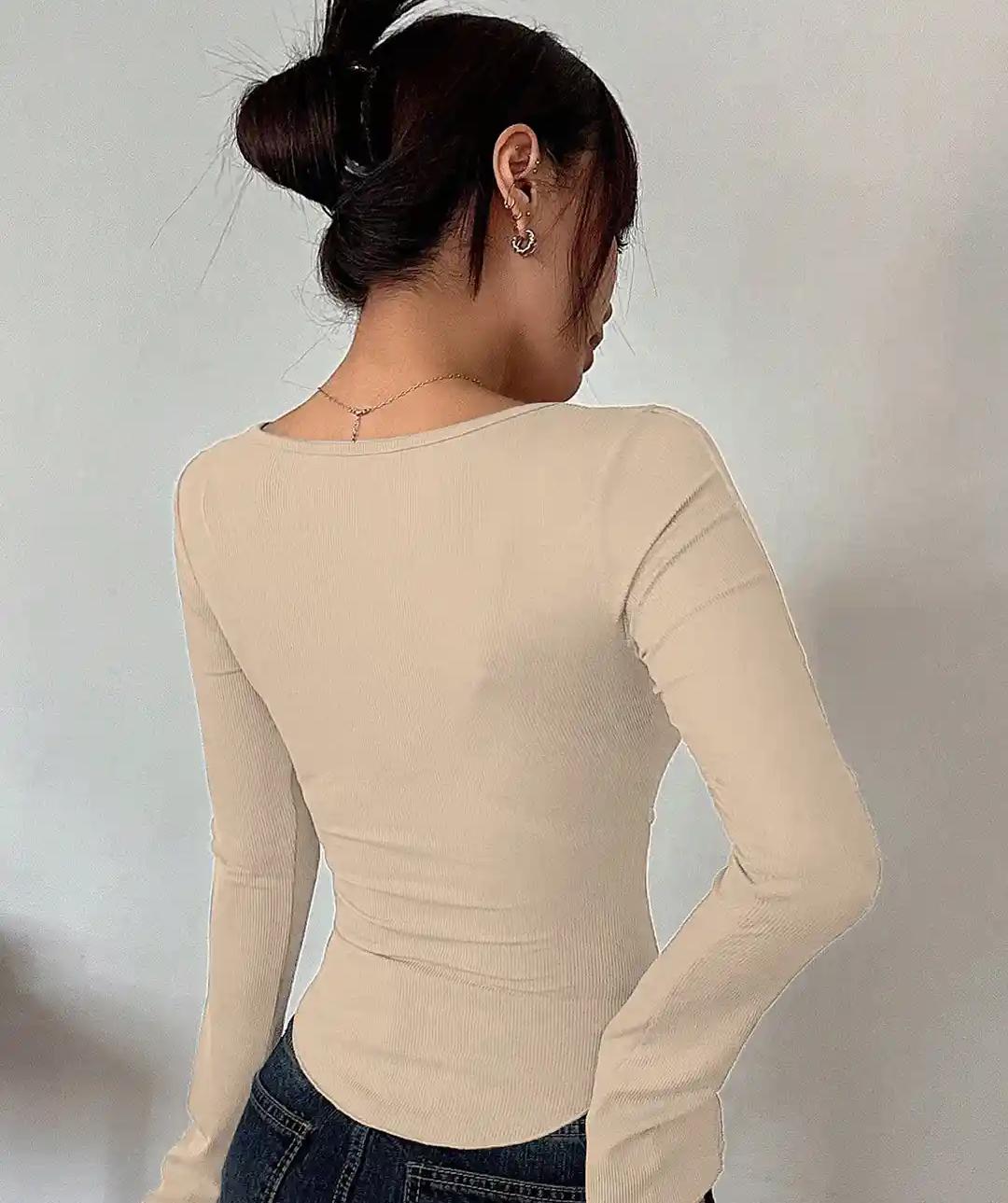 Beige Square Neck Ribbed Asymmetrical Corset Top