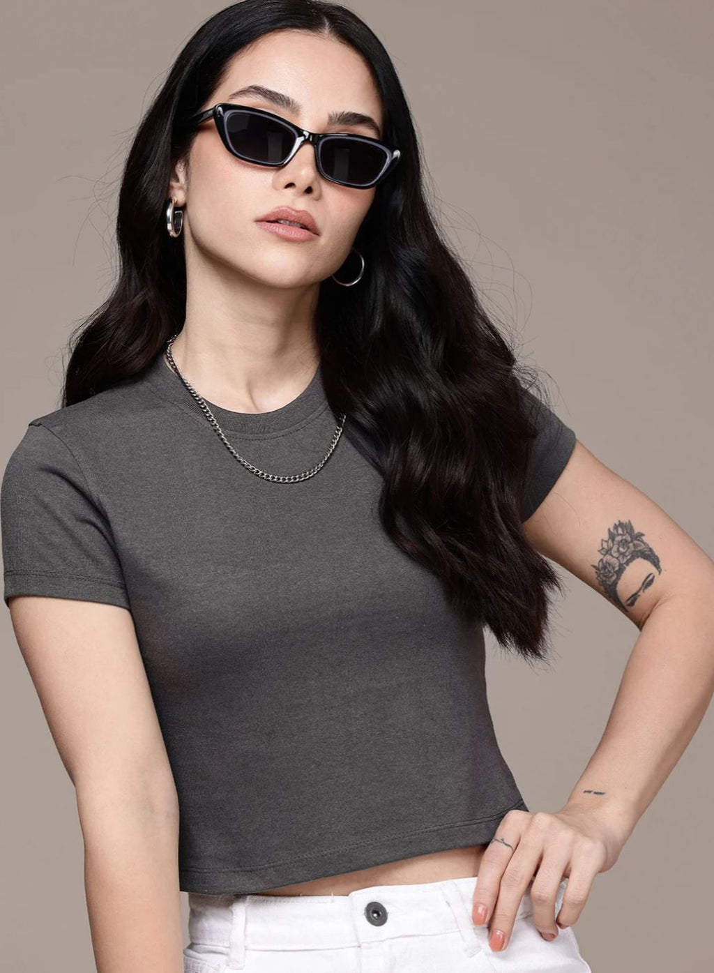 Charcoal Grey Essential Crop Tee