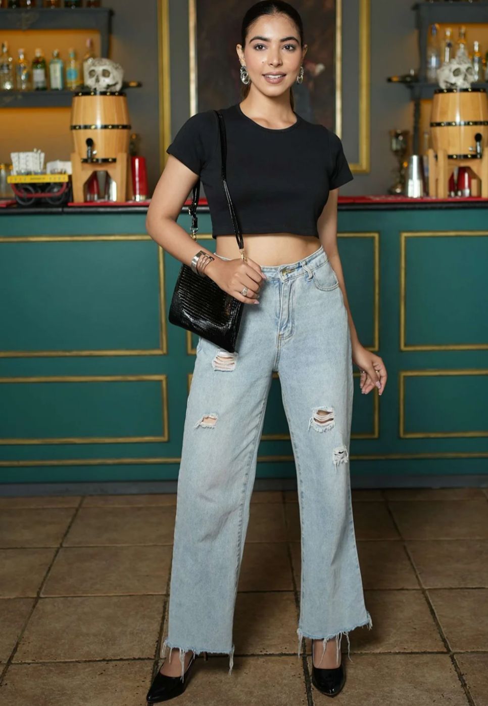 Jet Black Minimalist Crop Tee
