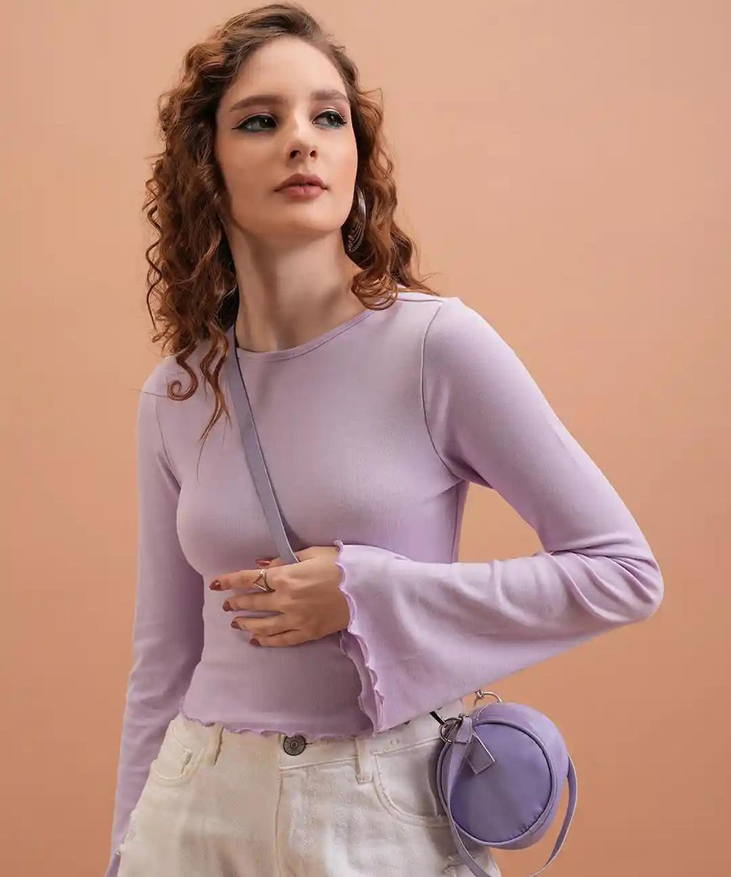 Pastel Lavender Lettuce-Edge Flare Sleeve Top