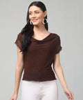 Espresso Brown Sheer Cowl Neck Top