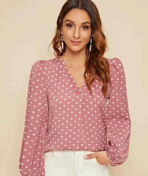 Dusty Rose Polka Dot Balloon Sleeve Blouse
