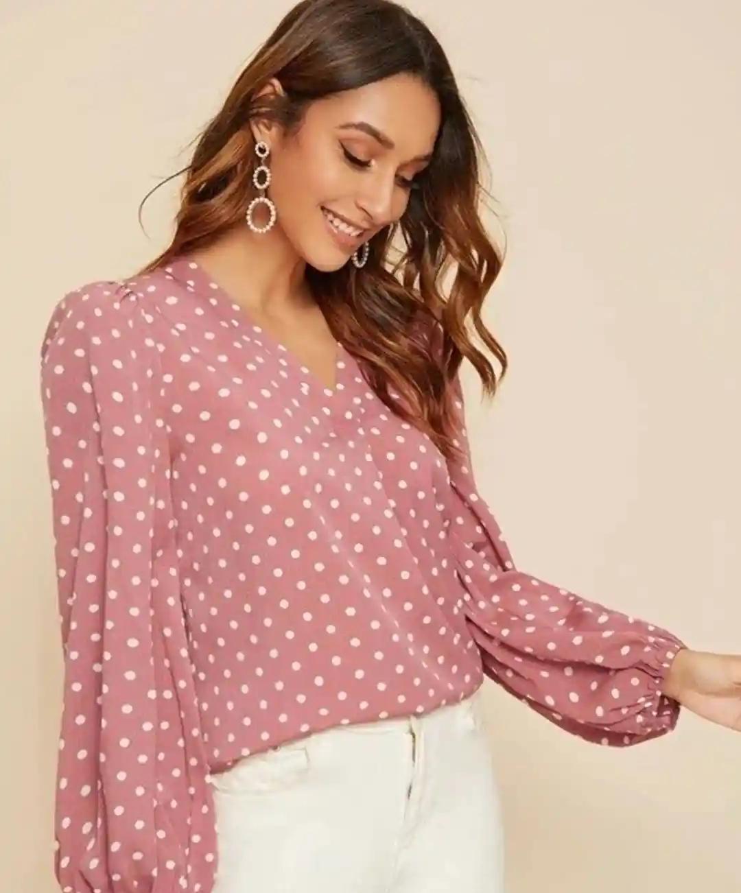 Dusty Rose Polka Dot Balloon Sleeve Blouse