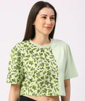 Mint Green Split-Pattern Cropped Tee