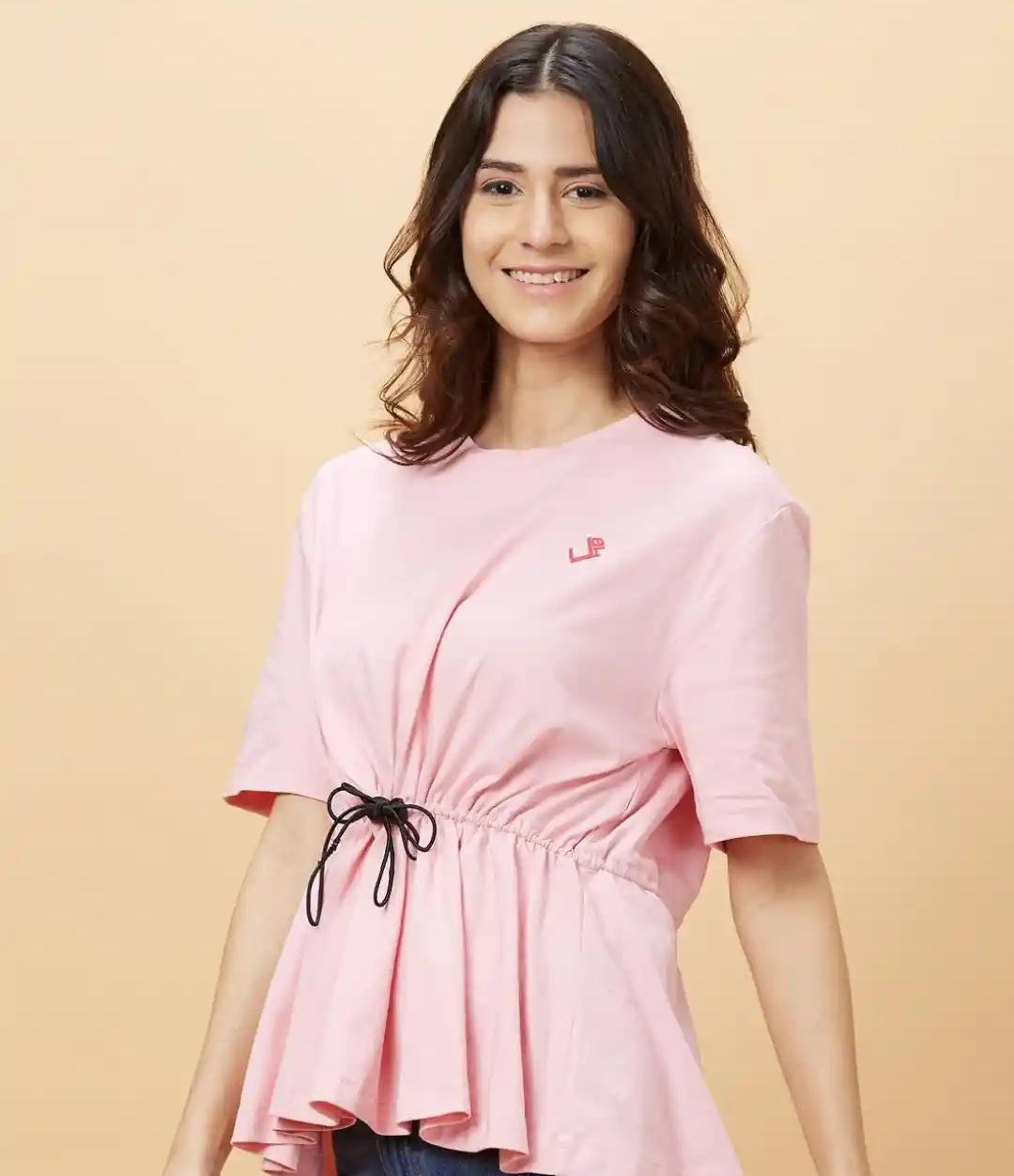 Blush Pink Front Lace-Up Corset Tee