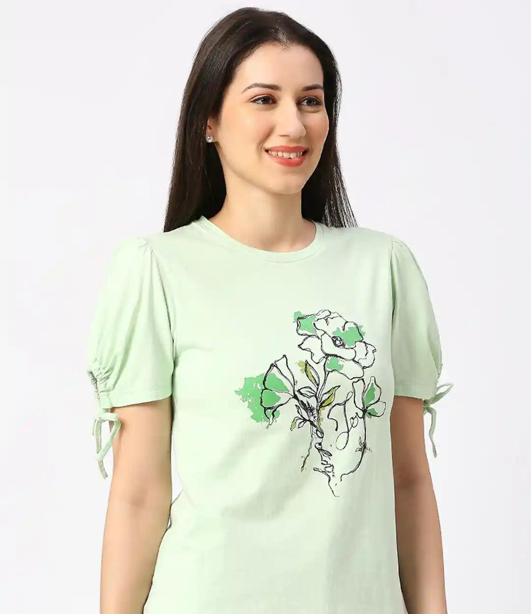 Sage Green Cold-Shoulder Tie Detail Tee