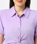 Purple Waist-Tie Button-Up Shirt